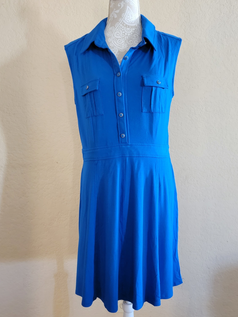 New York & Company Women's Blue Sleeveless Shirt Dress Sz L